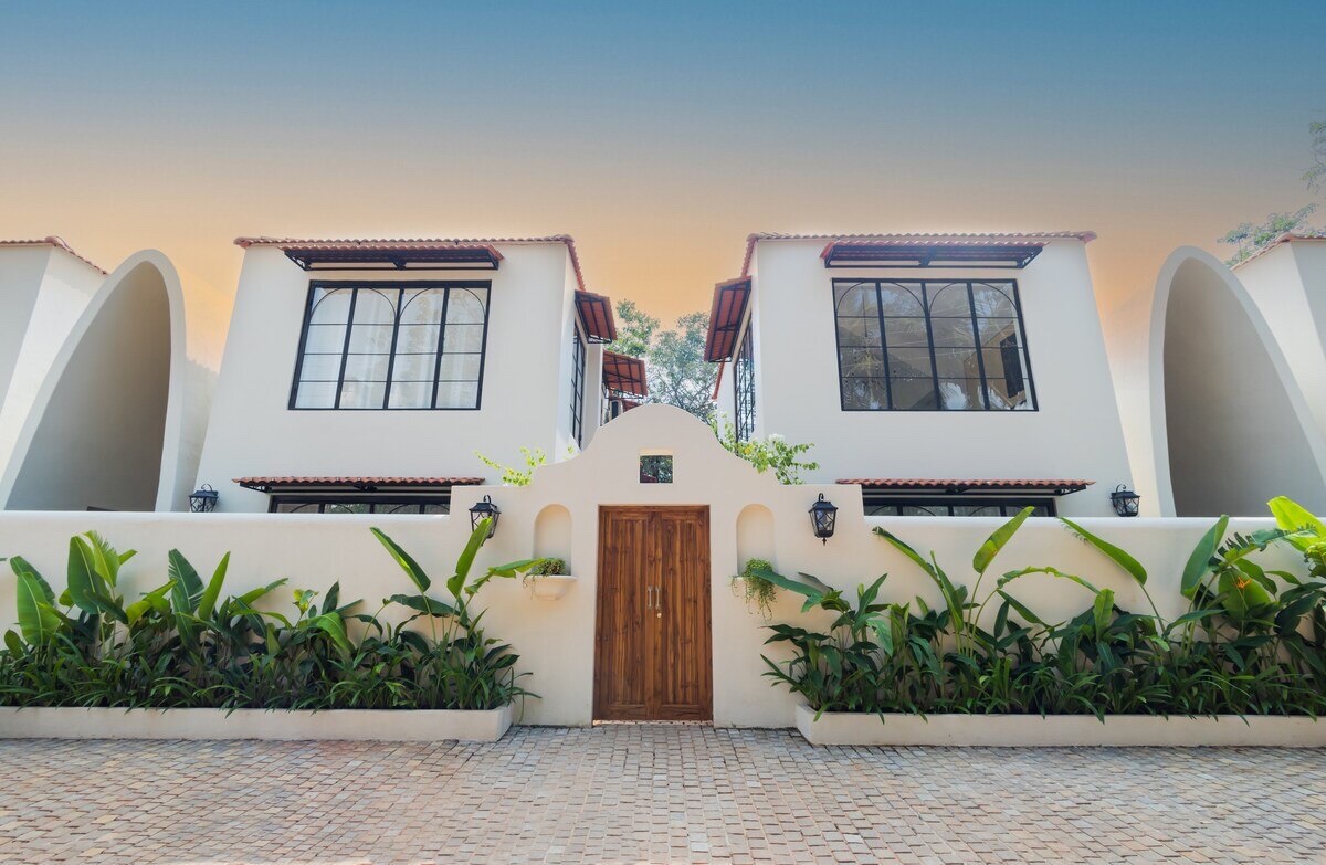 Portuguese-style villa entrance at AMOR, Vagator